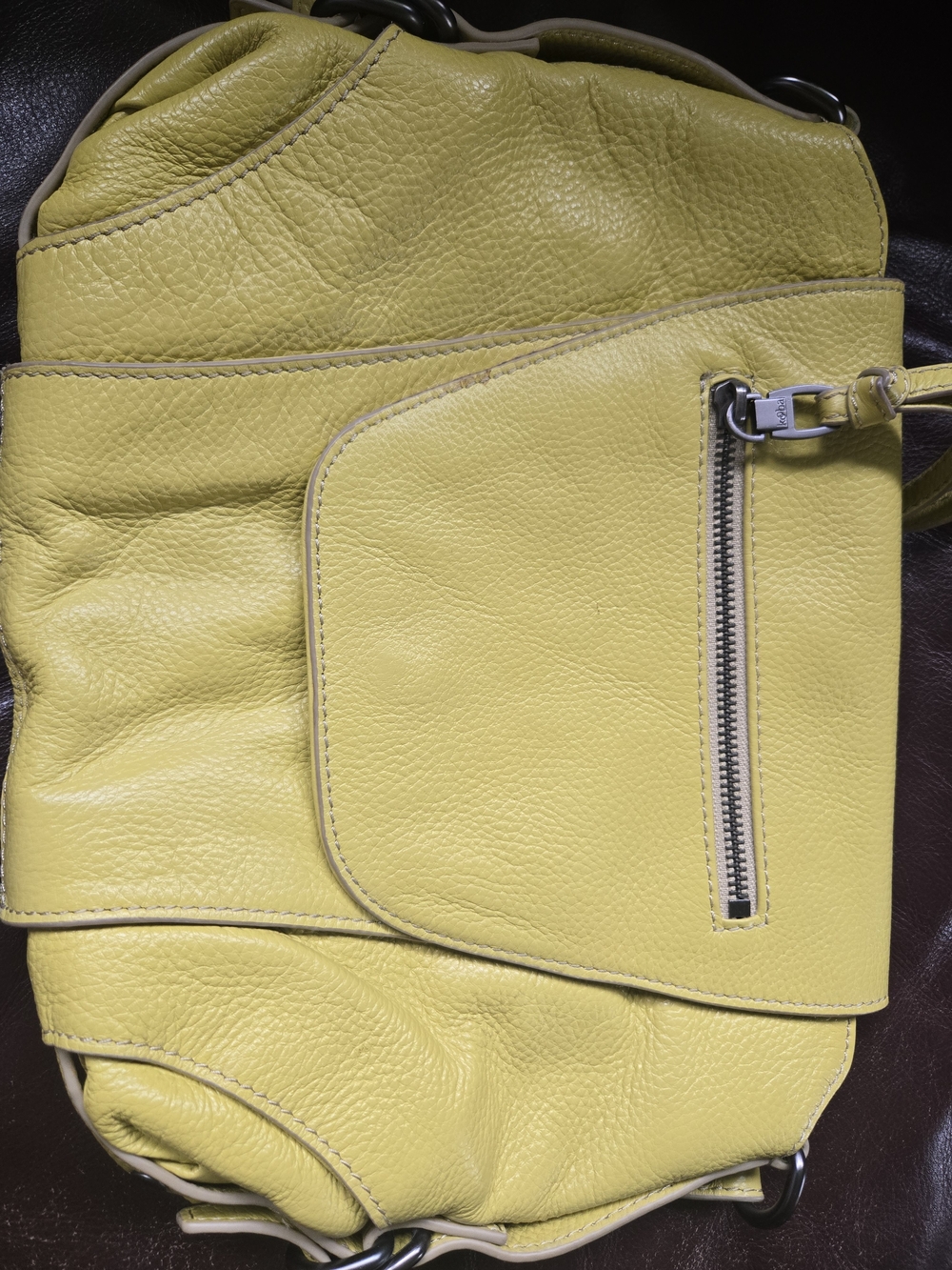 Kooba Yellow Leather Shoulder Bag with Front Zip Pocket